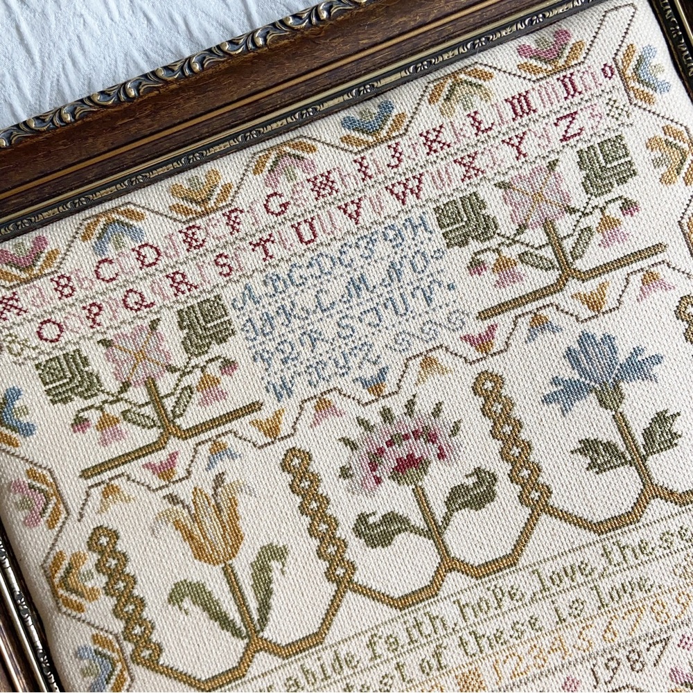 1987 Cross Stitch Professionally Framed Completed Scripture Alphabet